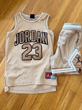 Jordan Beige Mesh Basketball Jersey & Shorts Set